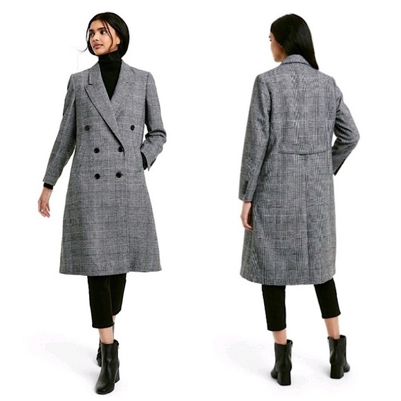 Nili Lotan x Target Plaid Double Breasted Mid Length Coat in Black and White - Picture 1 of 9